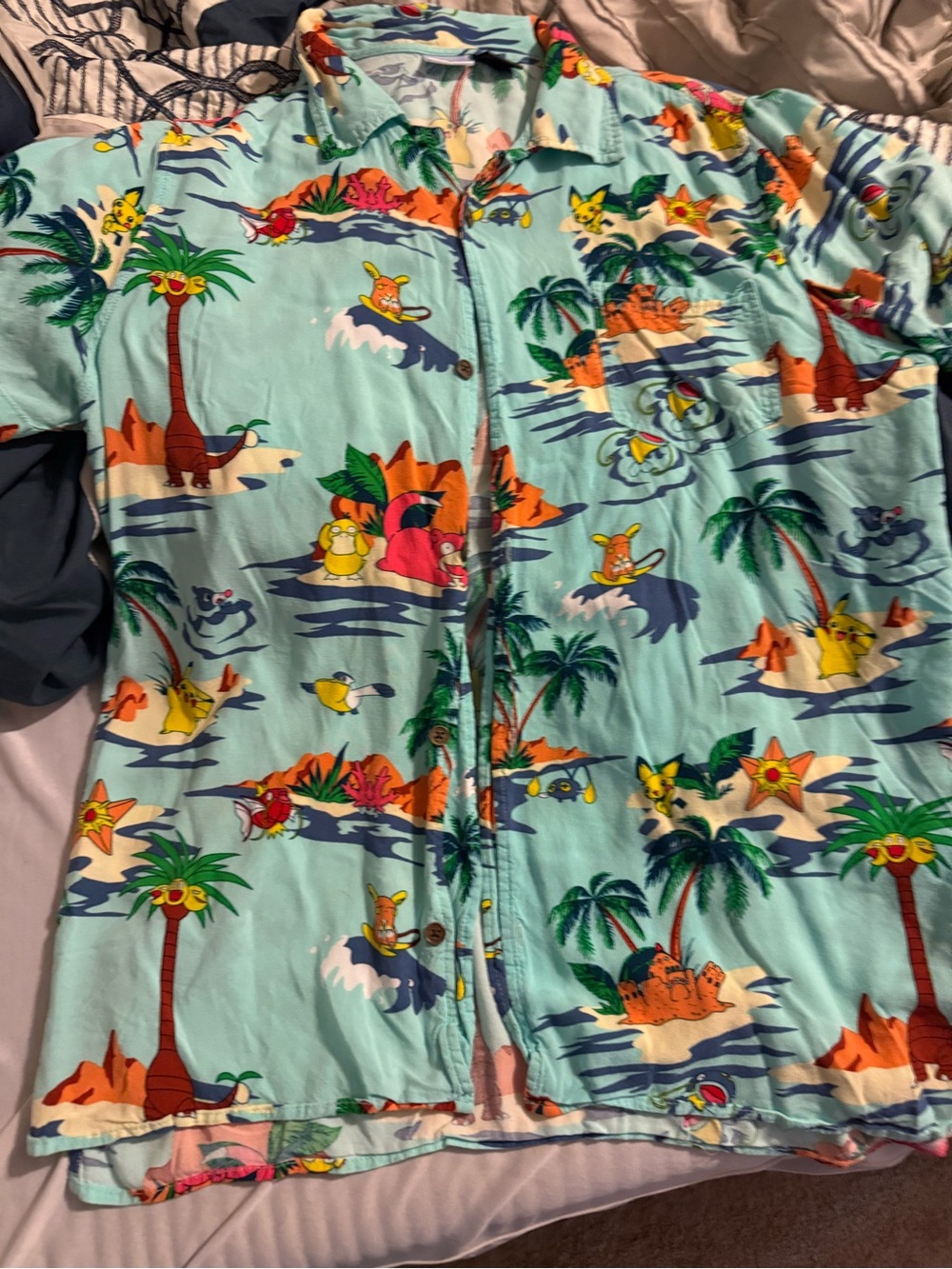 Pokemon Aqua Tropical Print Button-Down Shirt